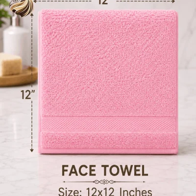 Premium pink face towel 12x12 inches by Zekrr, ultra-soft cotton washcloth for facial cleansing, skincare, and everyday use.