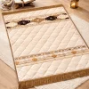 Beige luxury velvet prayer mat with embroidered Islamic patterns and soft cushioning by ZEKRR