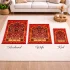 Red patterned family prayer mat set for husband, wife, and child with traditional Islamic design by ZEKRR