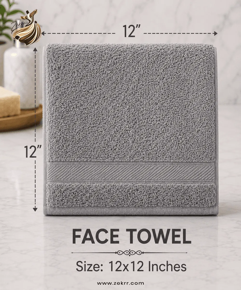 Premium gray face towel 12x12 inches by Zekrr, ultra-soft cotton washcloth for facial cleansing, skincare, and daily use.