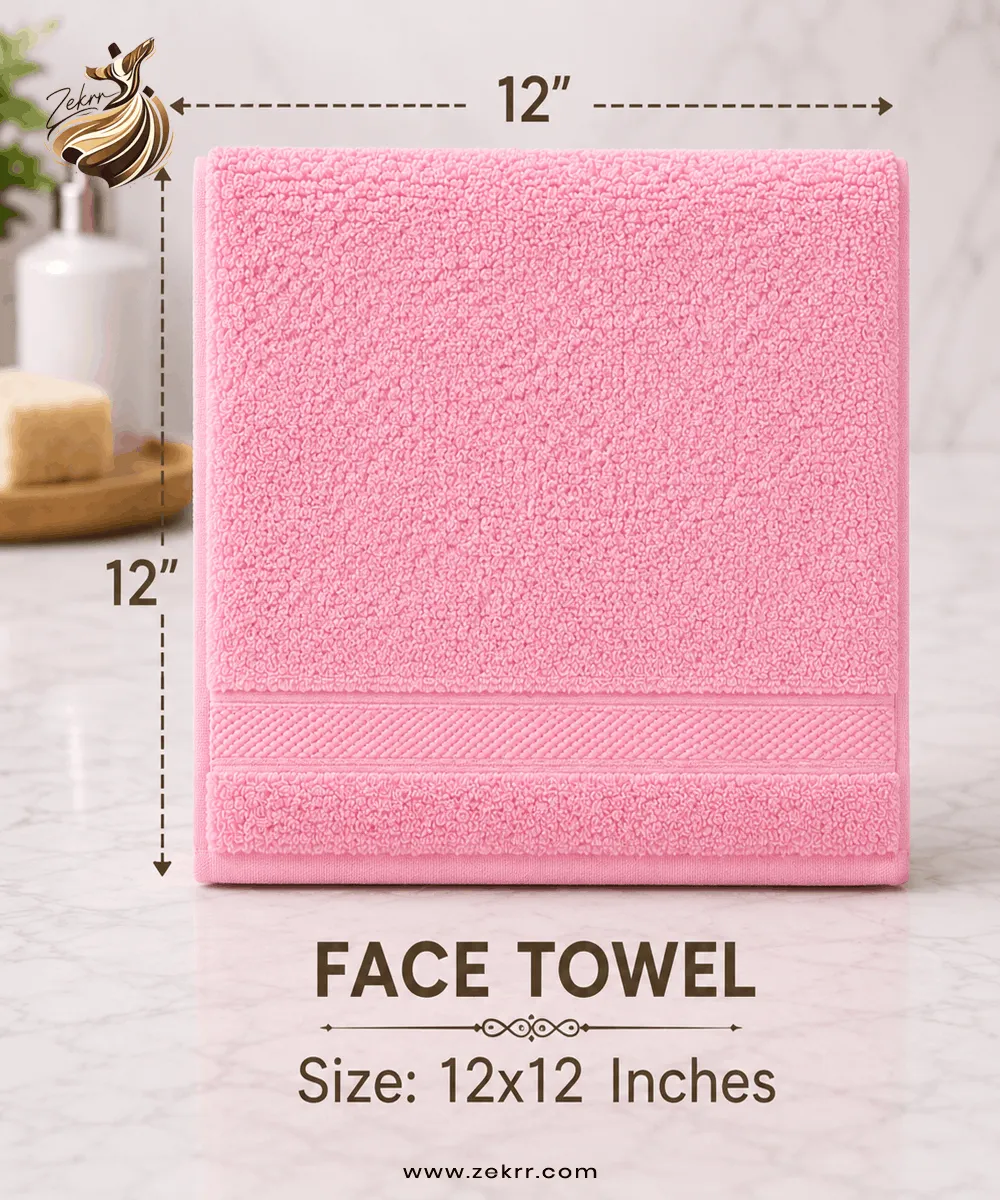 Premium pink face towel 12x12 inches by Zekrr, ultra-soft cotton washcloth for facial cleansing, skincare, and everyday use.